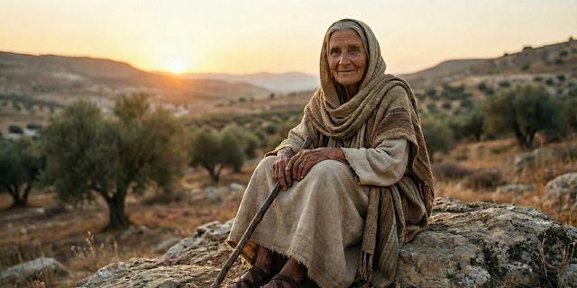 Une dame âgée dans un pays moyen oriental du 1er siècle