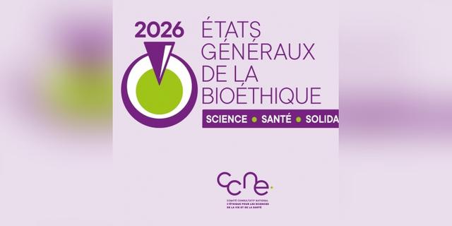 Visuel officiel des États généraux de la bioéthique 2026, logo du CCNE sur fond lavande