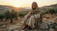 Une dame âgée dans un pays moyen oriental du 1er siècle